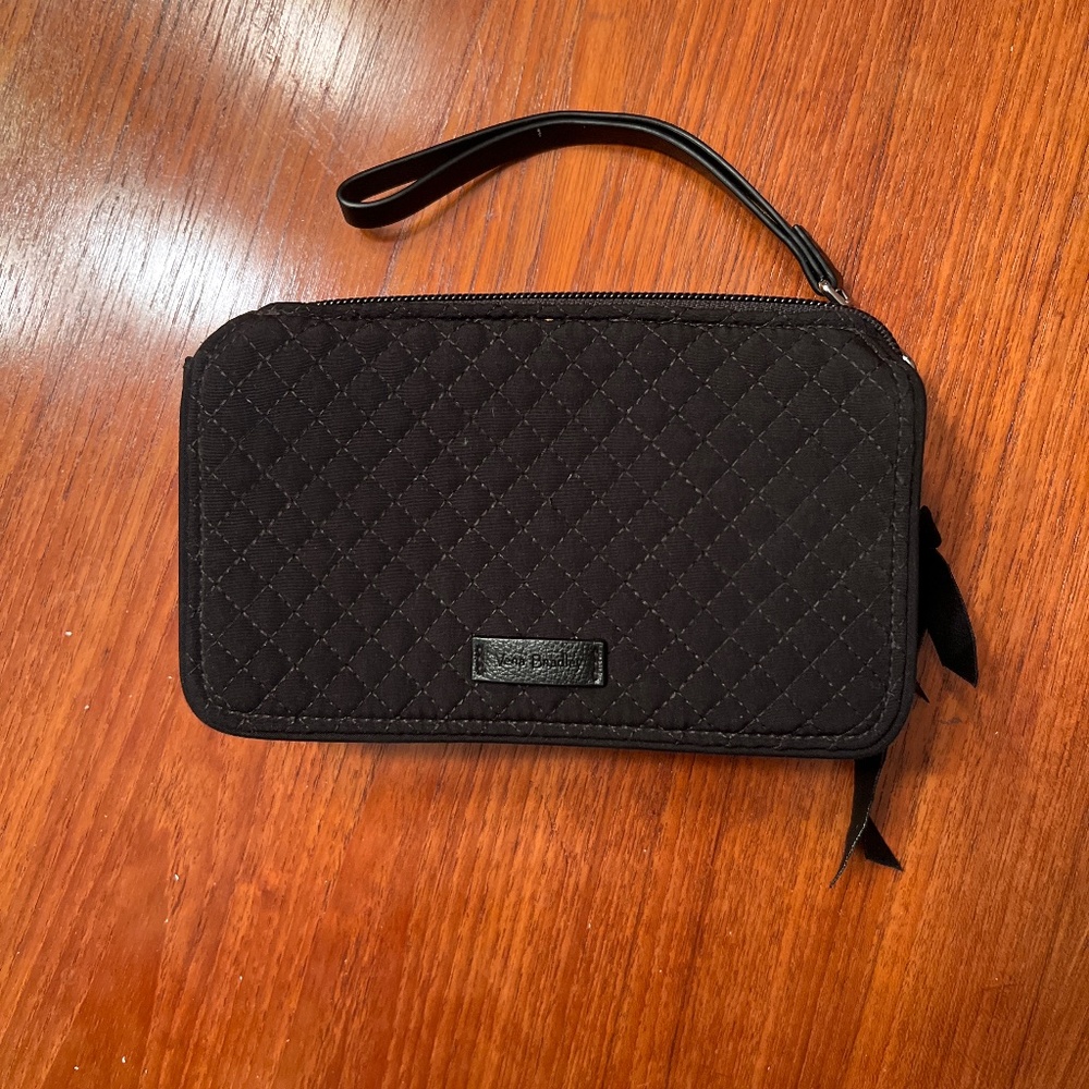 Vera Bradley black microfiber phone wristlet wallet RFID